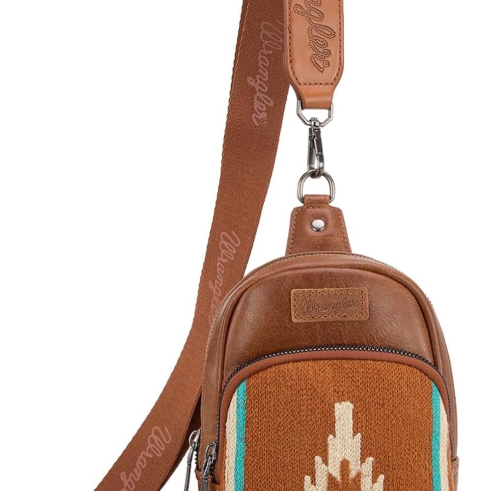 Wrangler Aztec Patterned Sling Bag in Brown and Tan